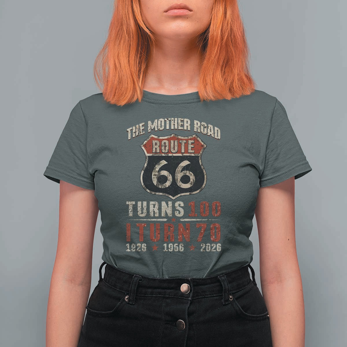 Route Highway 66 Turns 100 I Turn 70 T Shirt For Women Vintage 1956 Road Sign 70th Birthday Gift