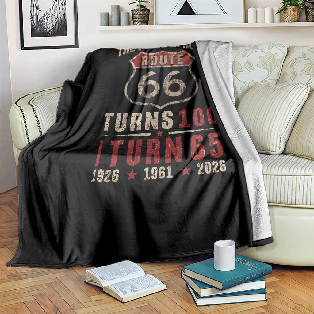 Route Highway 66 Turns 100 I Turn 65 Throw Blanket Vintage 1961 Road Sign 65th Birthday Gift
