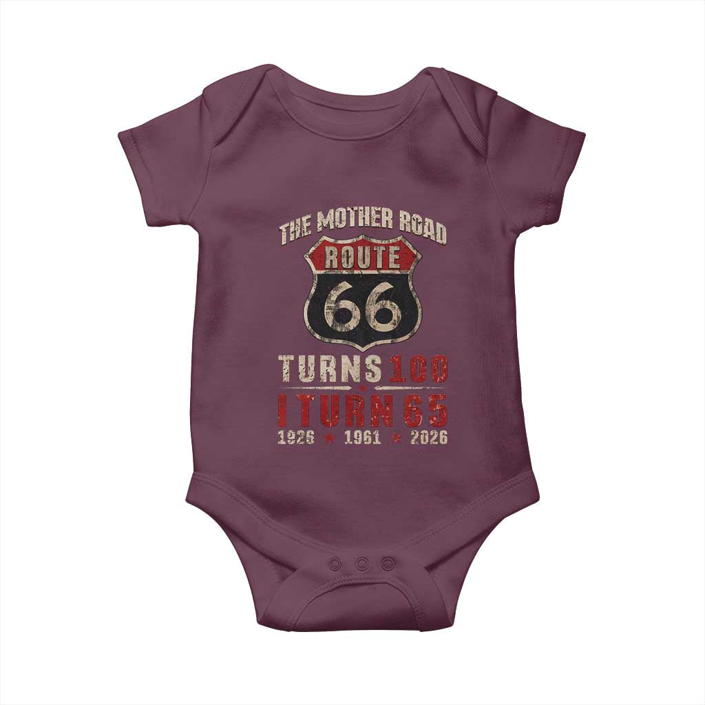 Route Highway 66 Turns 100 I Turn 65 Baby Onesie Vintage 1961 Road Sign 65th Birthday Gift