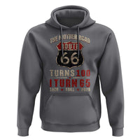 Route Highway 66 Turns 100 I Turn 65 Hoodie Vintage 1961 Road Sign 65th Birthday Gift
