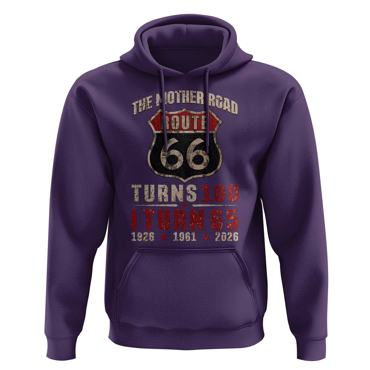 Route Highway 66 Turns 100 I Turn 65 Hoodie Vintage 1961 Road Sign 65th Birthday Gift