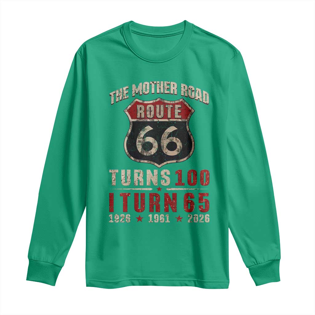 Route Highway 66 Turns 100 I Turn 65 Long Sleeve Shirt Vintage 1961 Road Sign 65th Birthday Gift
