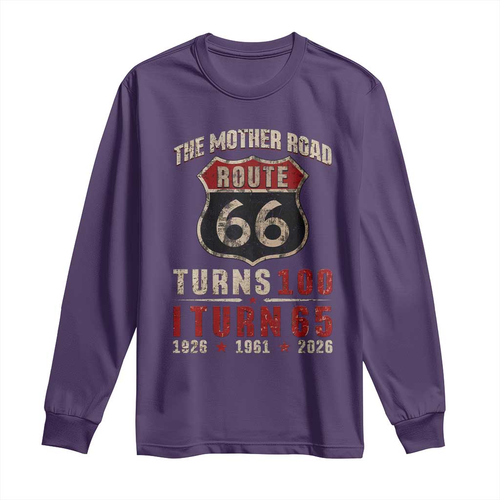 Route Highway 66 Turns 100 I Turn 65 Long Sleeve Shirt Vintage 1961 Road Sign 65th Birthday Gift