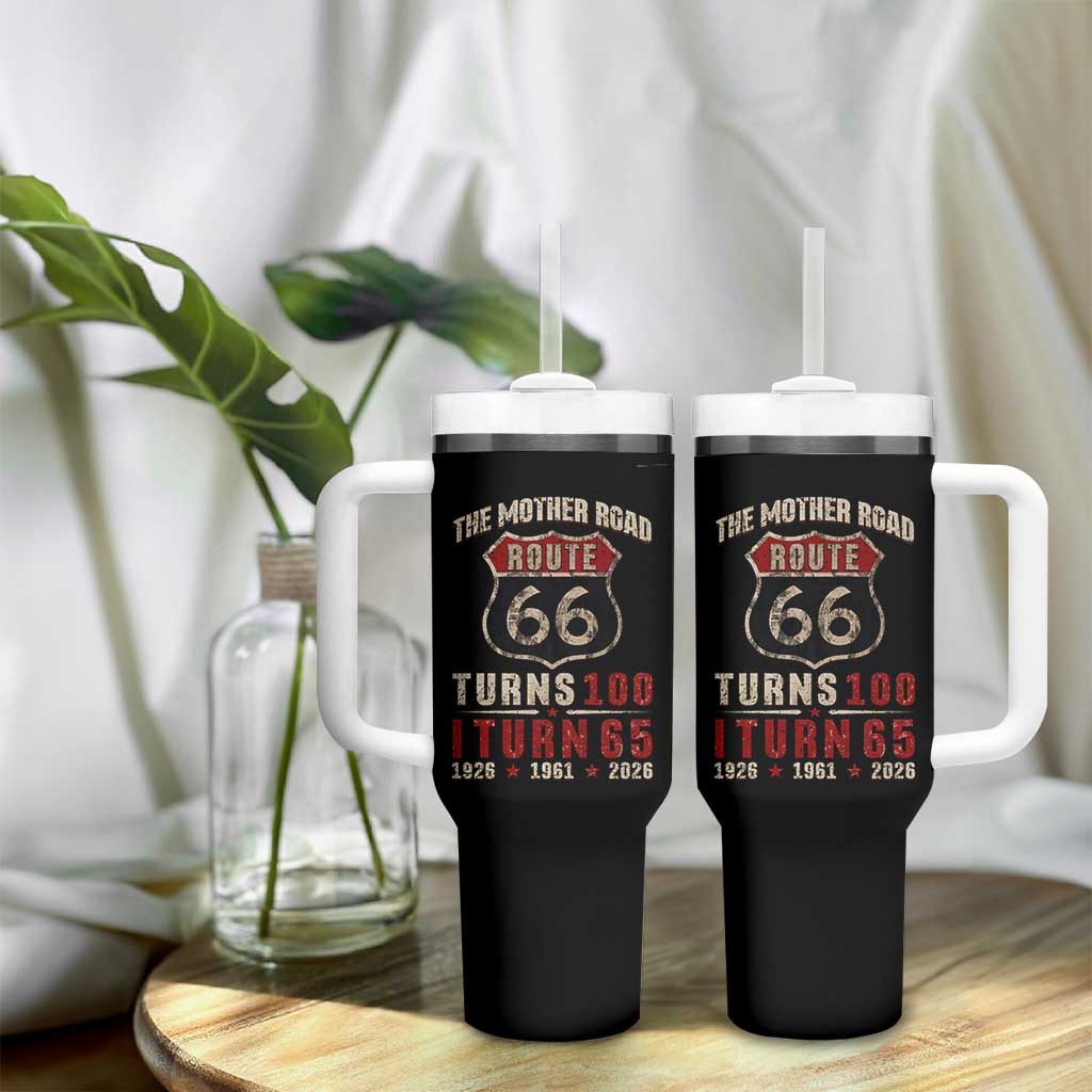 Route Highway 66 Turns 100 I Turn 65 Tumbler With Handle Vintage 1961 Road Sign 65th Birthday Gift
