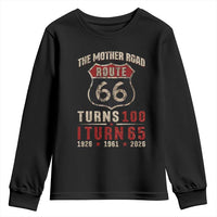 Route Highway 66 Turns 100 I Turn 65 Youth Sweatshirt Vintage 1961 Road Sign 65th Birthday Gift