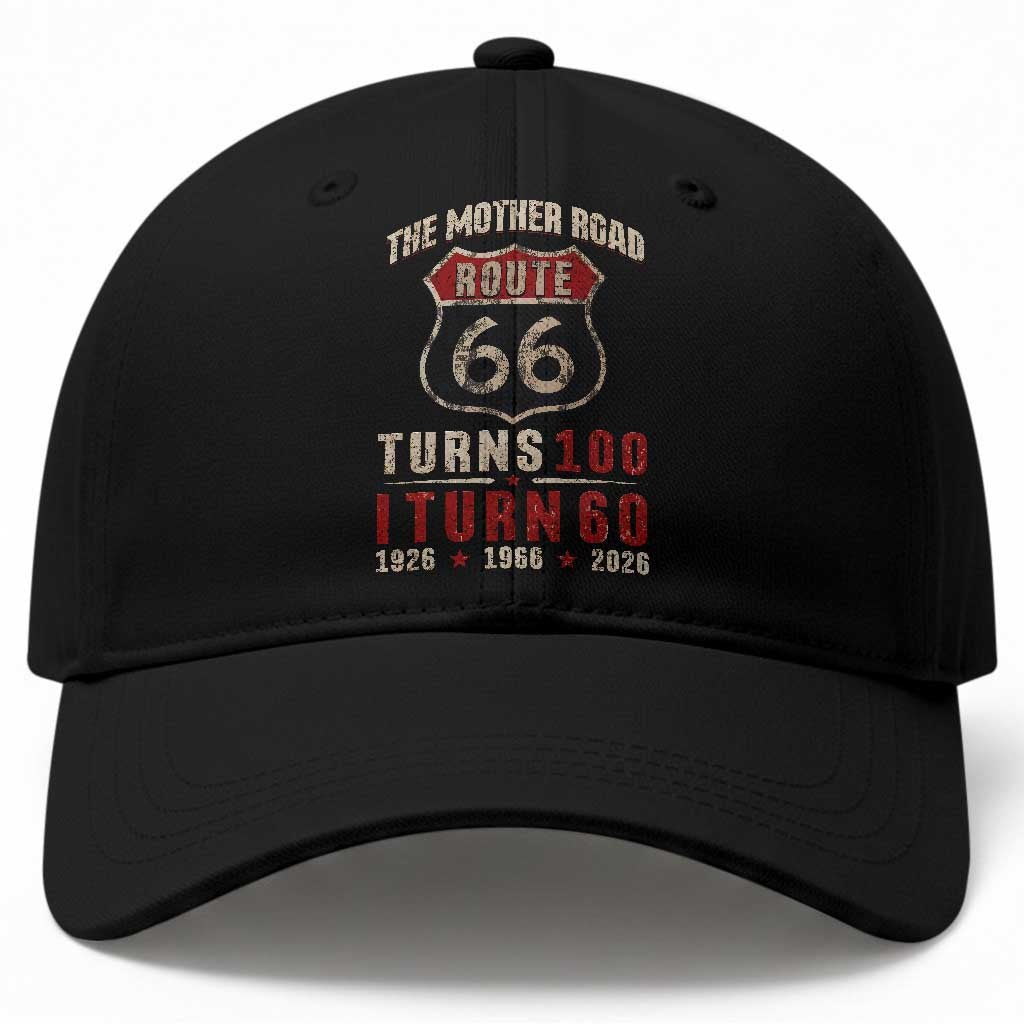 Route Highway 66 Turns 100 I Turn 60 Baseball Cap Vintage 1966 Road Sign 60th Birthday Gift