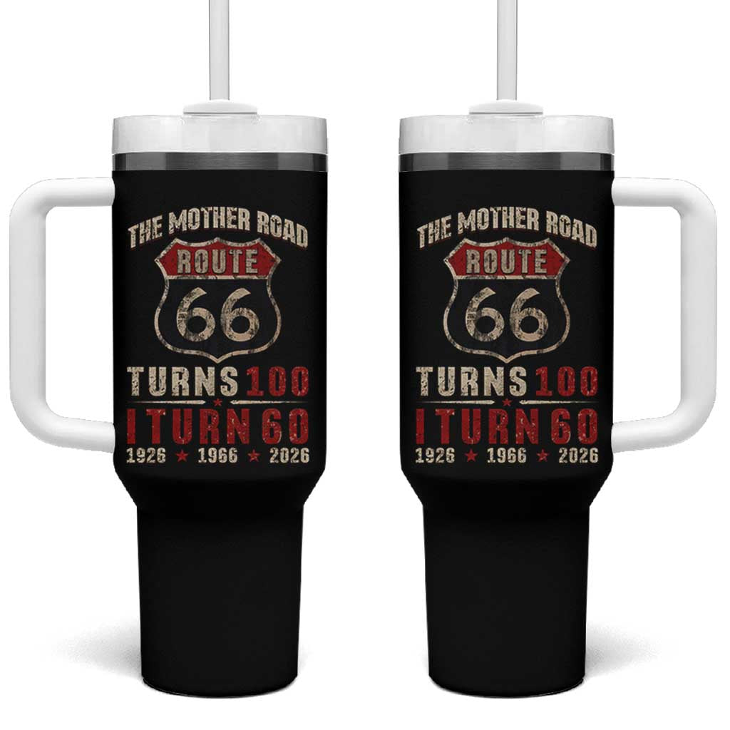 Route Highway 66 Turns 100 I Turn 60 Tumbler With Handle Vintage 1966 Road Sign 60th Birthday Gift