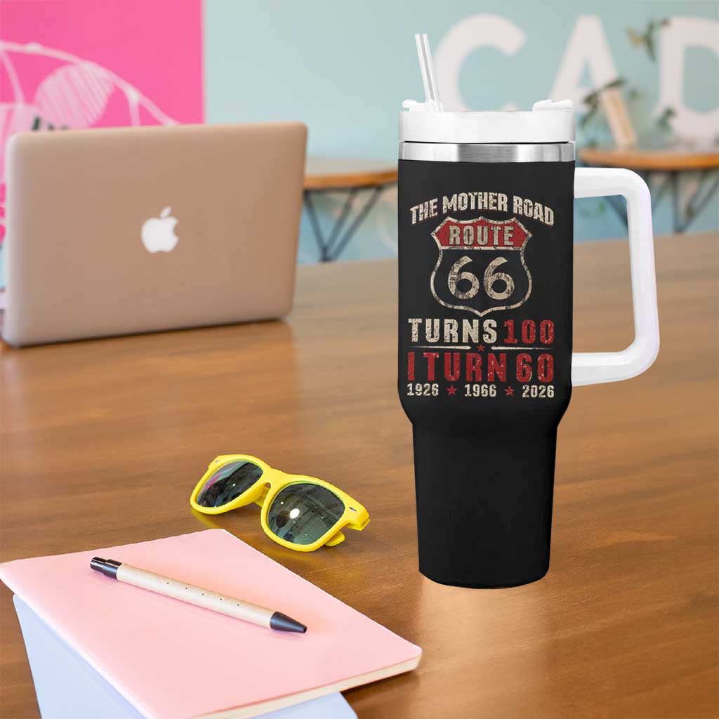 Route Highway 66 Turns 100 I Turn 60 Tumbler With Handle Vintage 1966 Road Sign 60th Birthday Gift