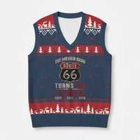 Route Highway 66 Turns 100 I Turn 55 V-Neck Knit Sweater Vest Vintage 1971 Road Sign 55th Birthday Gift