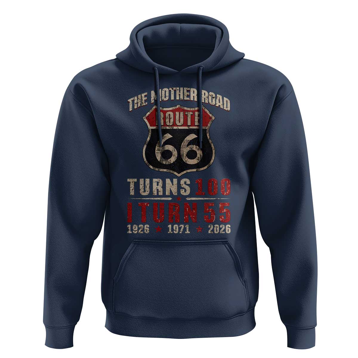 Route Highway 66 Turns 100 I Turn 55 Hoodie Vintage 1971 Road Sign 55th Birthday Gift