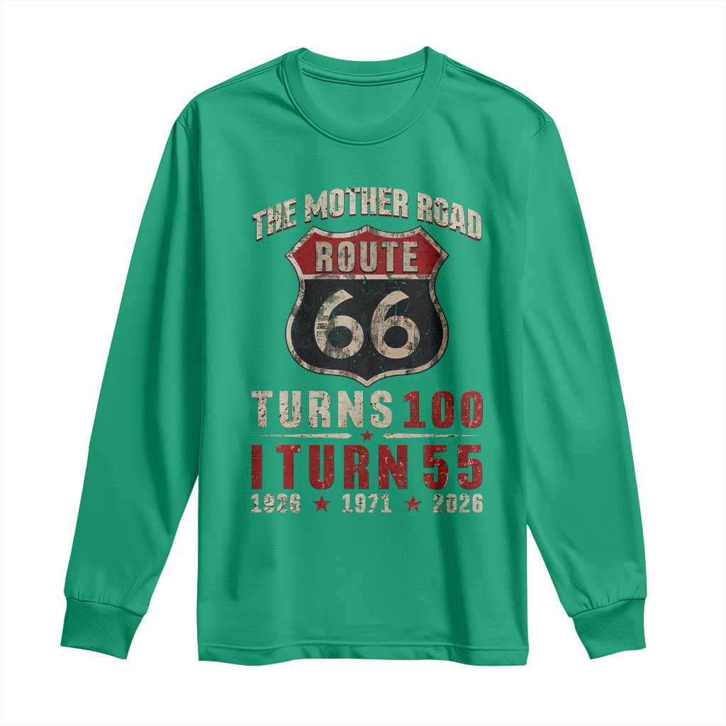Route Highway 66 Turns 100 I Turn 55 Long Sleeve Shirt Vintage 1971 Road Sign 55th Birthday Gift