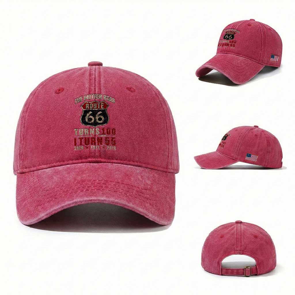 Route Highway 66 Turns 100 I Turn 55 Washed Cotton Baseball Cap Vintage 1971 Road Sign 55th Birthday Gift