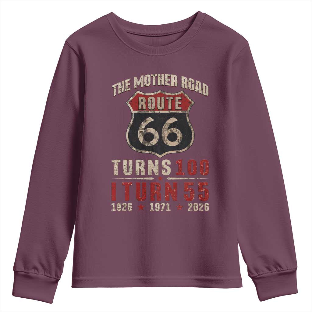 Route Highway 66 Turns 100 I Turn 55 Youth Sweatshirt Vintage 1971 Road Sign 55th Birthday Gift