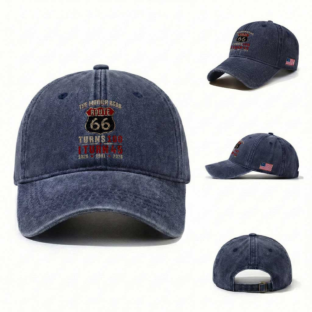 Route Highway 66 Turns 100 I Turn 45 Washed Cotton Baseball Cap Vintage 1981 Road Sign 45th Birthday Gift