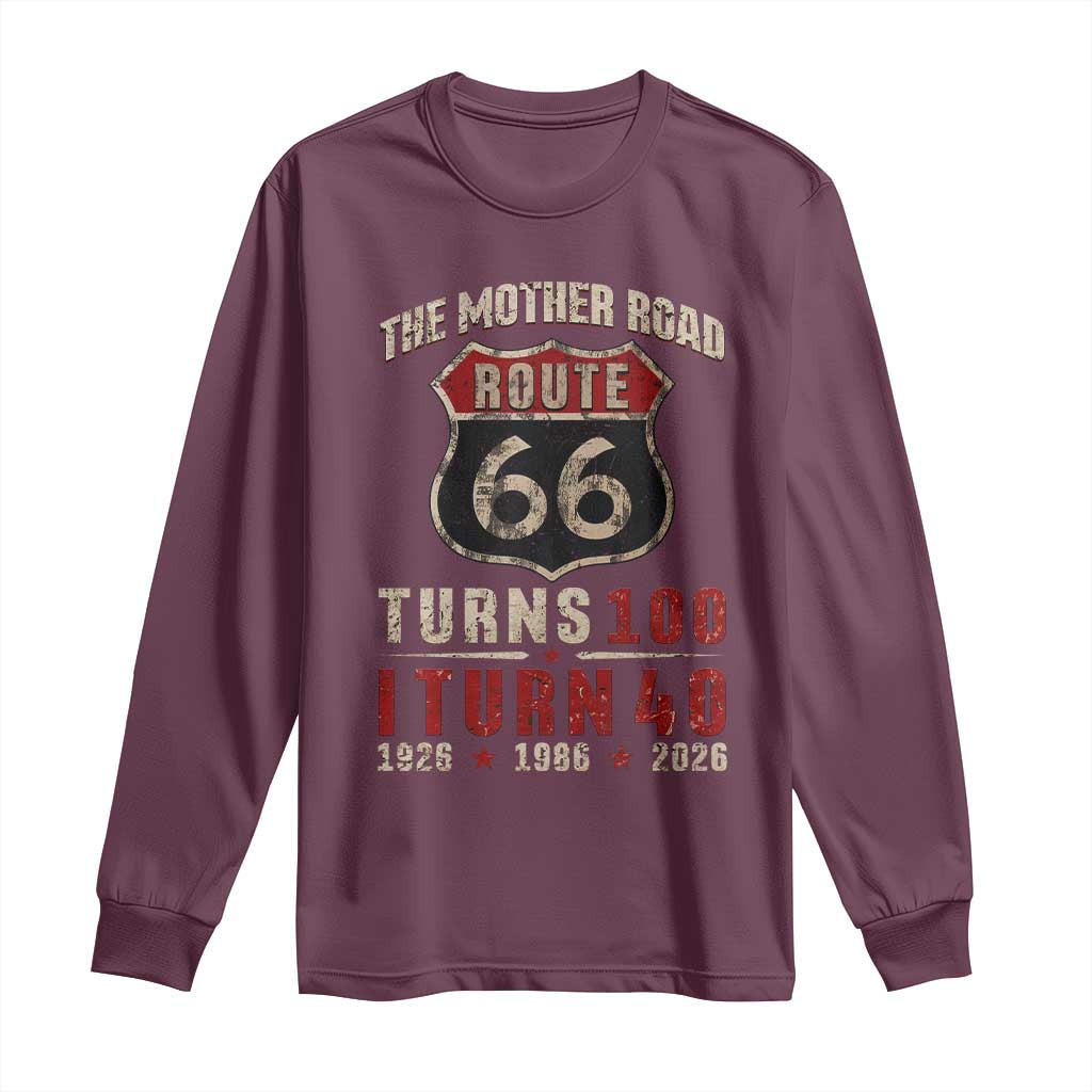 Route Highway 66 Turns 100 I Turn 40 Long Sleeve Shirt Vintage 1986 Road Sign 40th Birthday Gift
