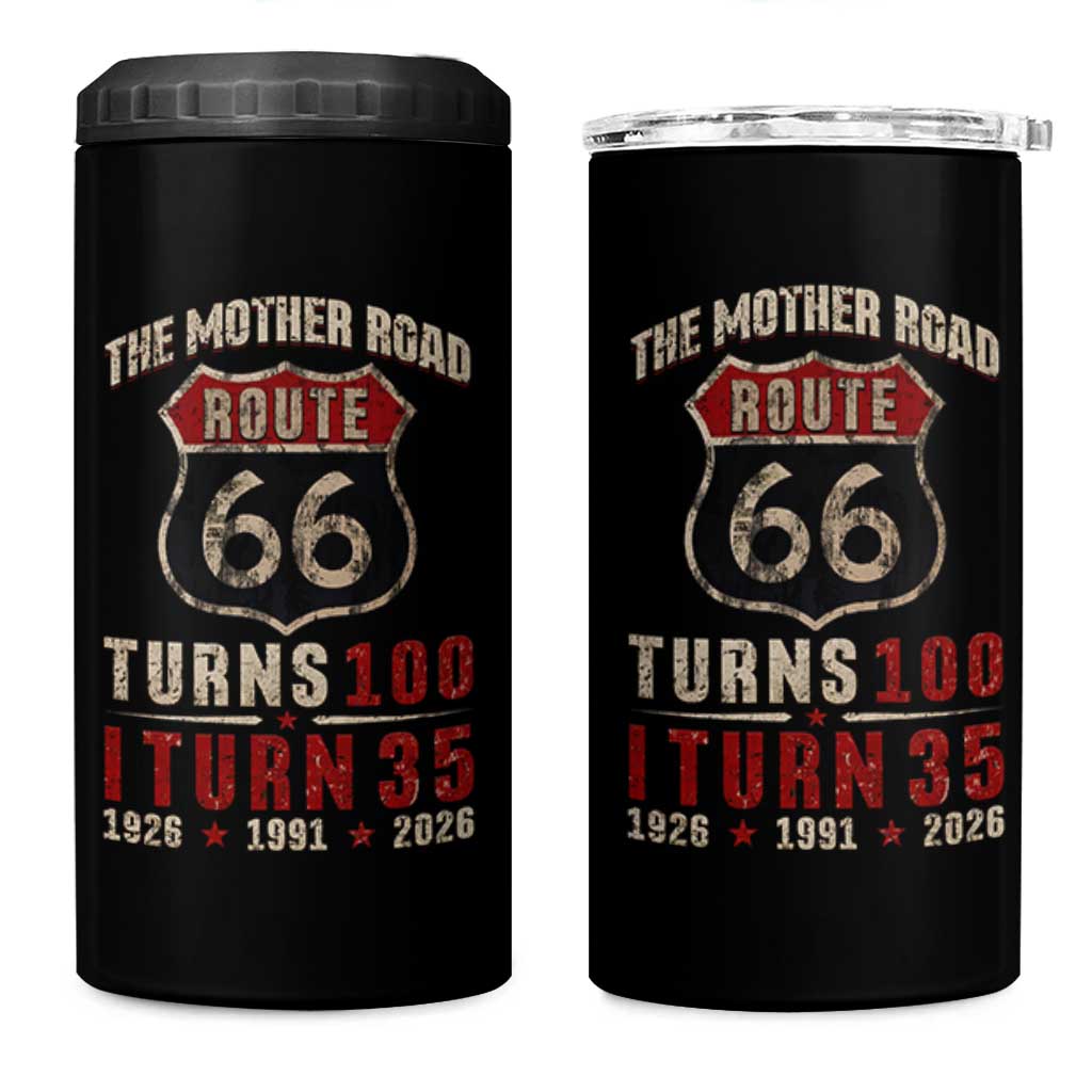 Route Highway 66 Turns 100 I Turn 35 4 in 1 Can Cooler Tumbler Vintage 1991 Road Sign 35th Birthday Gift