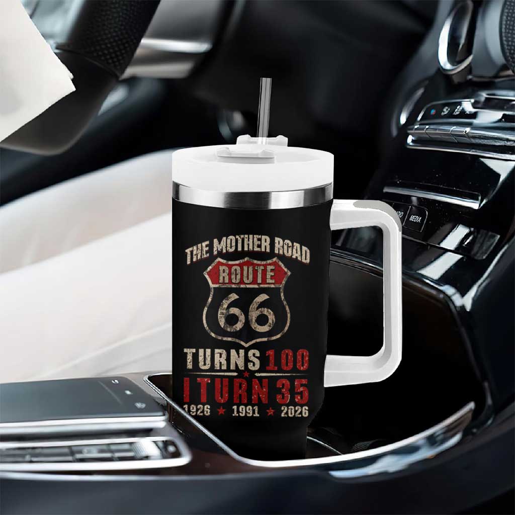 Route Highway 66 Turns 100 I Turn 35 Tumbler With Handle Vintage 1991 Road Sign 35th Birthday Gift