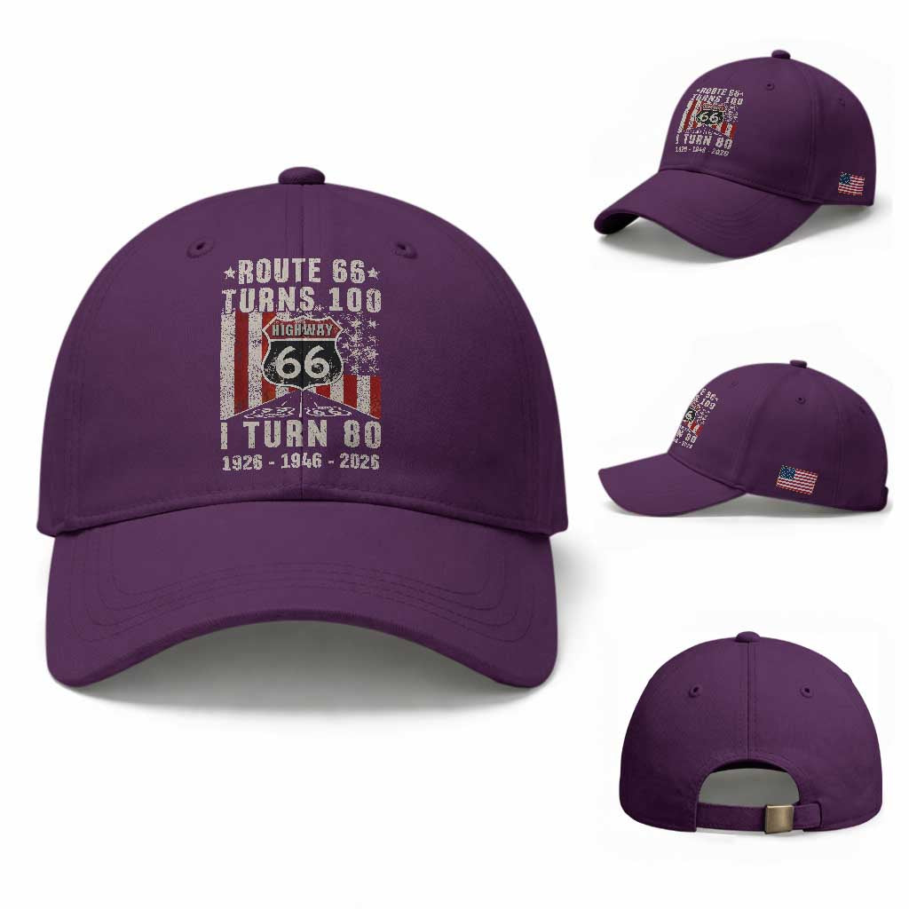Route Highway 66 Turns 100 I Turn 80 Baseball Cap Vintage 1946 Born American Road Sign 80th Birthday Gift