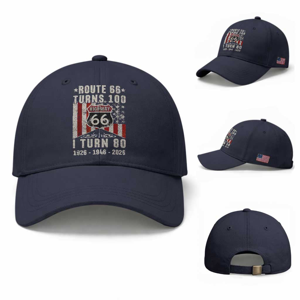Route Highway 66 Turns 100 I Turn 80 Baseball Cap Vintage 1946 Born American Road Sign 80th Birthday Gift