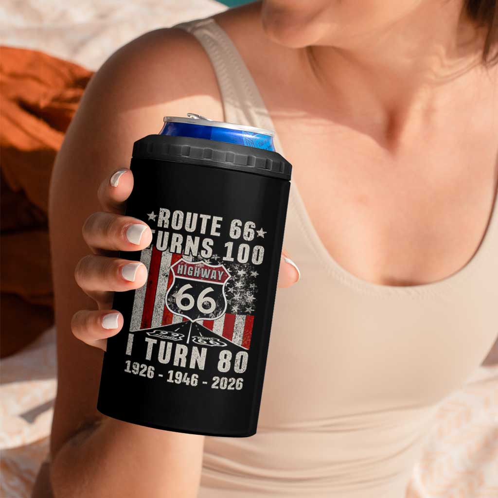 Route Highway 66 Turns 100 I Turn 80 4 in 1 Can Cooler Tumbler Vintage 1946 Born American Road Sign 80th Birthday Gift