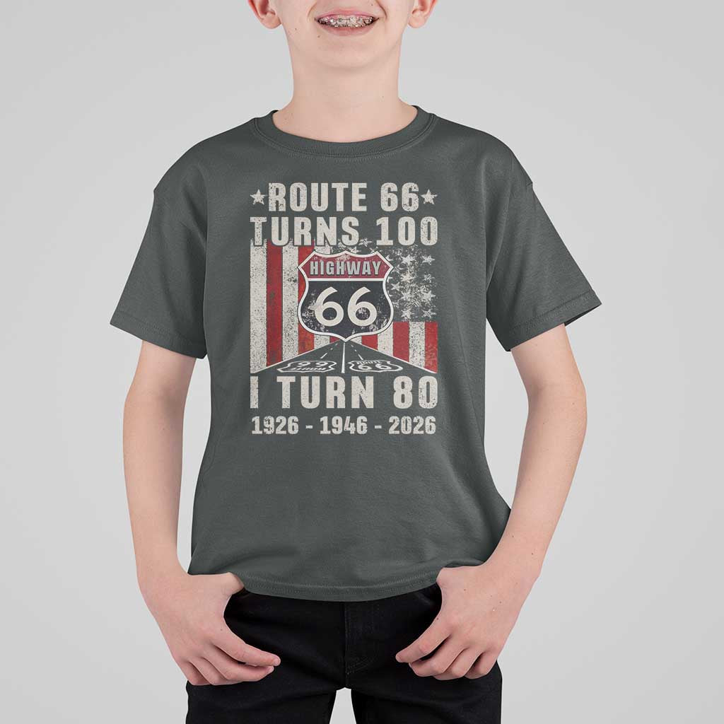 Route Highway 66 Turns 100 I Turn 80 T Shirt For Kid Vintage 1946 Born American Road Sign 80th Birthday Gift