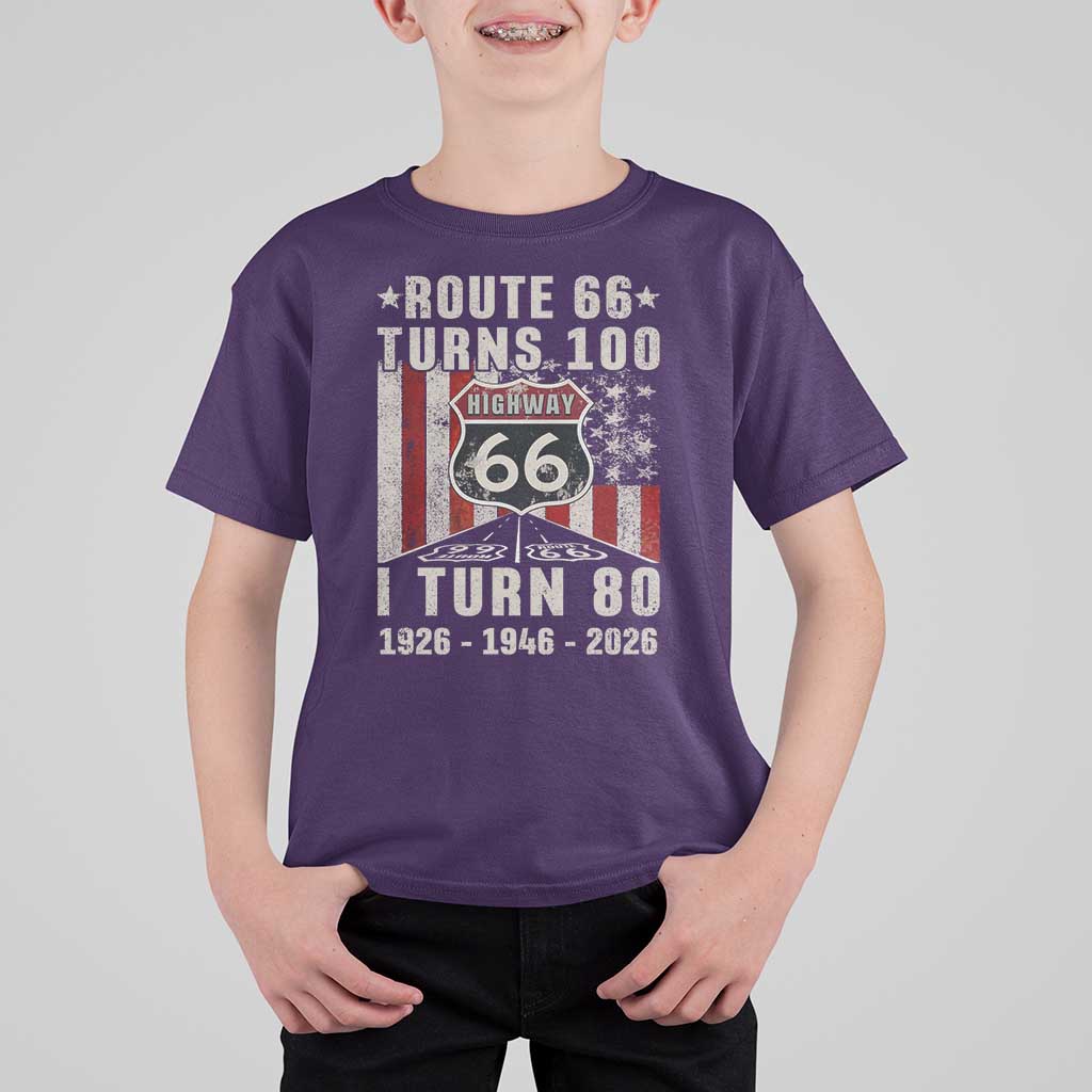 Route Highway 66 Turns 100 I Turn 80 T Shirt For Kid Vintage 1946 Born American Road Sign 80th Birthday Gift
