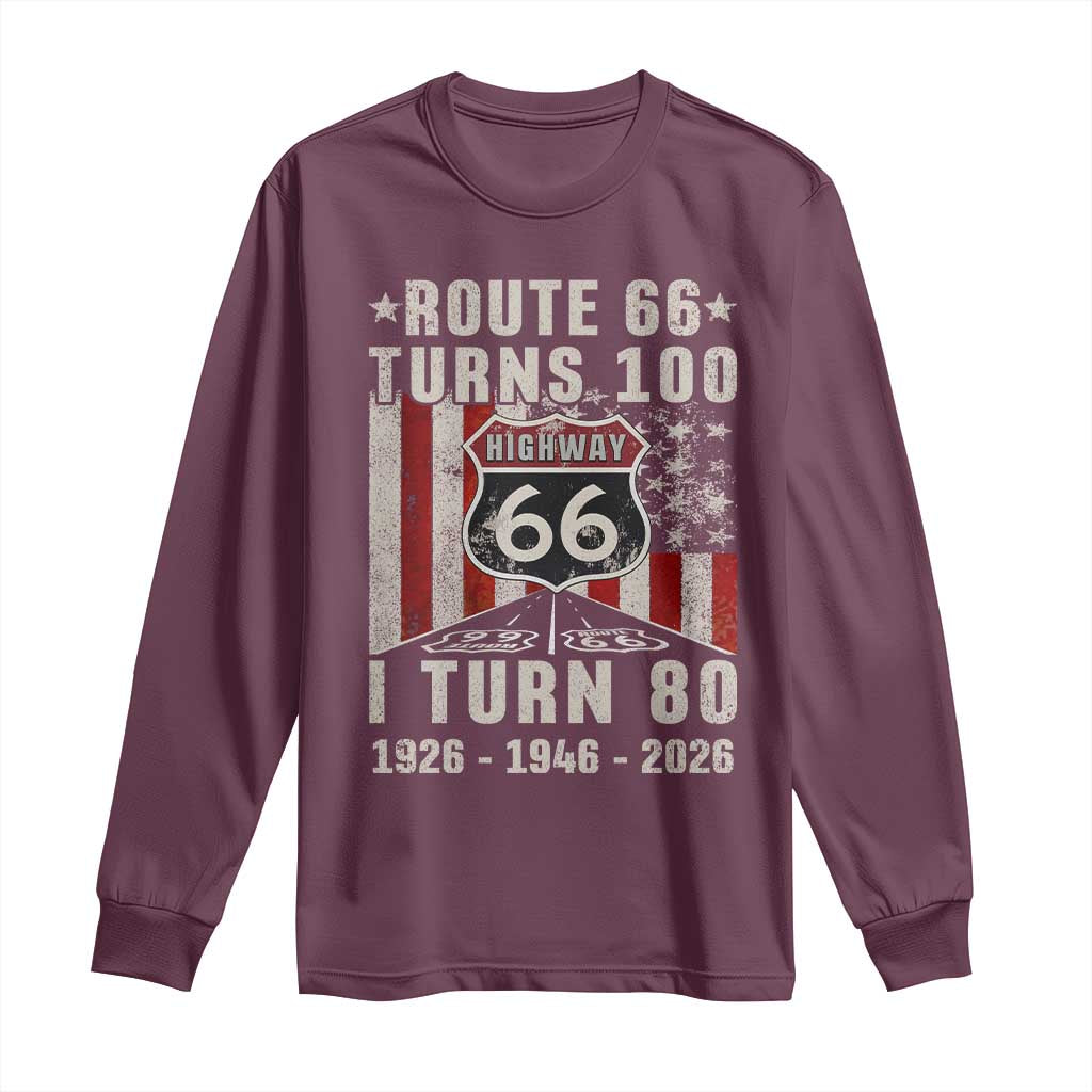 Route Highway 66 Turns 100 I Turn 80 Long Sleeve Shirt Vintage 1946 Born American Road Sign 80th Birthday Gift