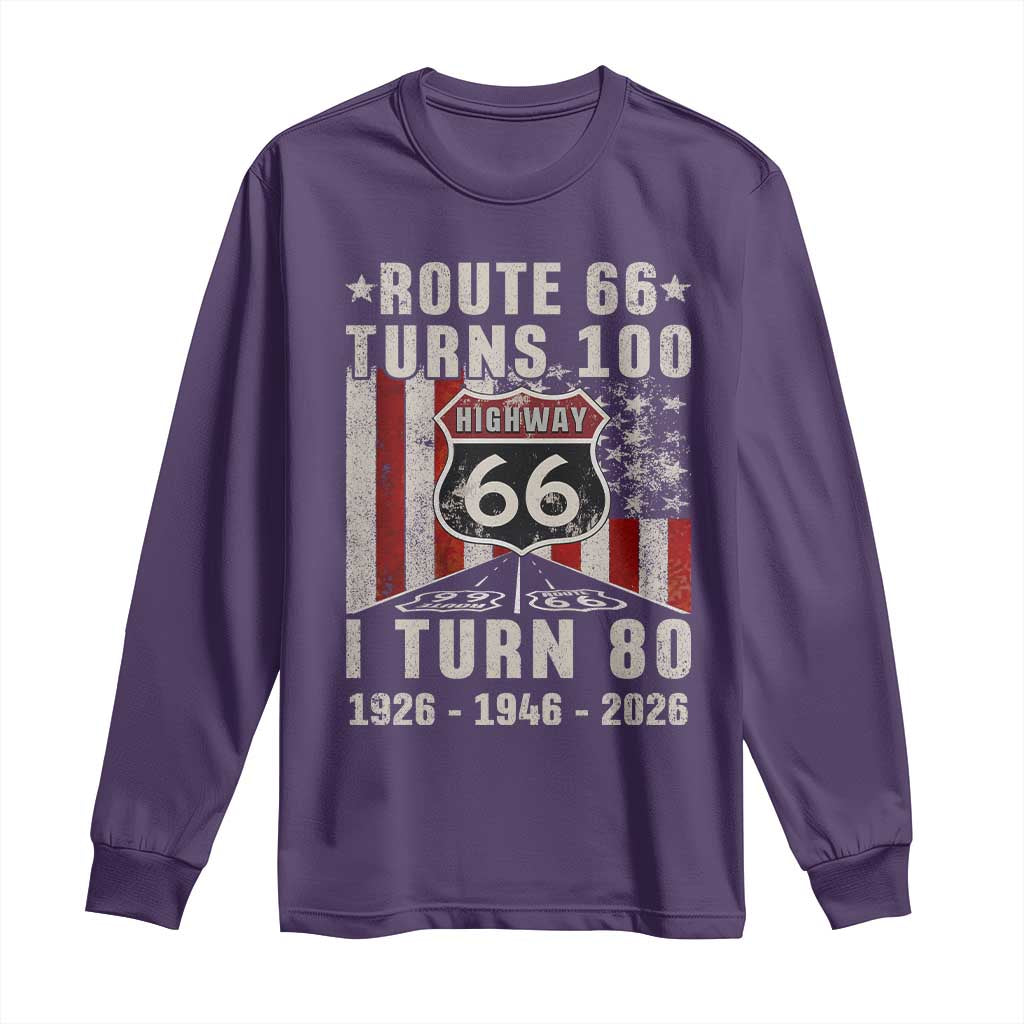 Route Highway 66 Turns 100 I Turn 80 Long Sleeve Shirt Vintage 1946 Born American Road Sign 80th Birthday Gift