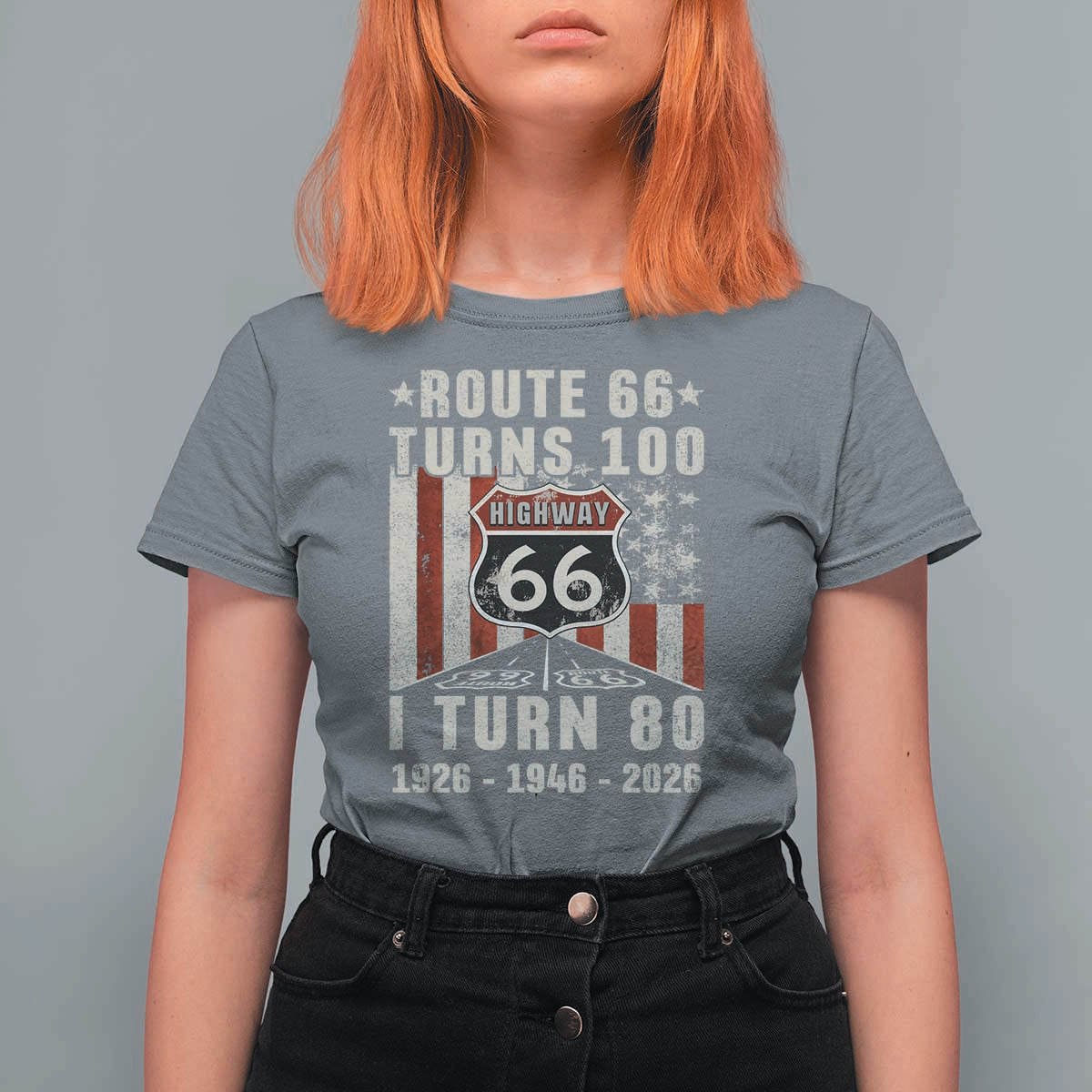 Route Highway 66 Turns 100 I Turn 80 T Shirt For Women Vintage 1946 Born American Road Sign 80th Birthday Gift