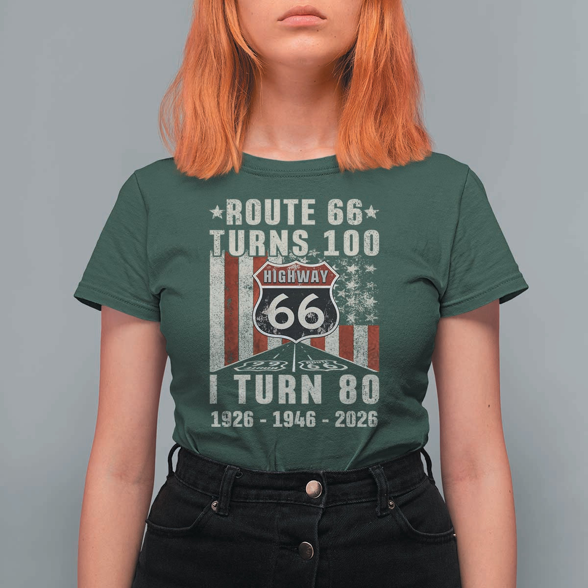 Route Highway 66 Turns 100 I Turn 80 T Shirt For Women Vintage 1946 Born American Road Sign 80th Birthday Gift