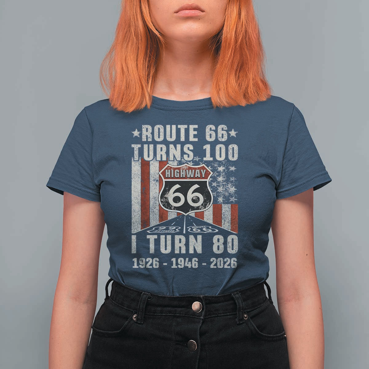 Route Highway 66 Turns 100 I Turn 80 T Shirt For Women Vintage 1946 Born American Road Sign 80th Birthday Gift