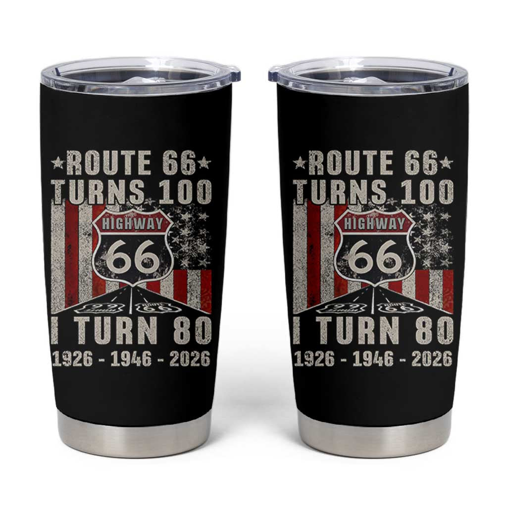 Route Highway 66 Turns 100 I Turn 80 Tumbler Cup Vintage 1946 Born American Road Sign 80th Birthday Gift