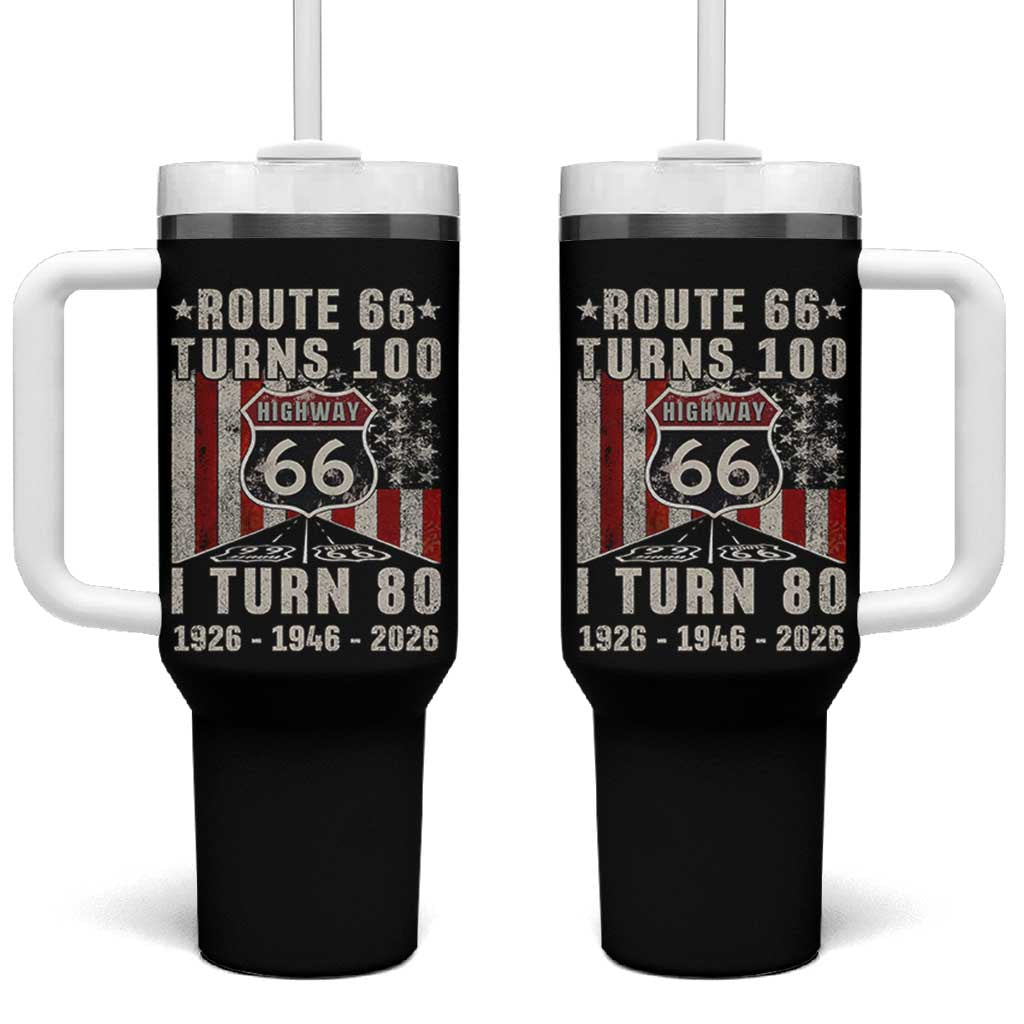 Route Highway 66 Turns 100 I Turn 80 Tumbler With Handle Vintage 1946 Born American Road Sign 80th Birthday Gift