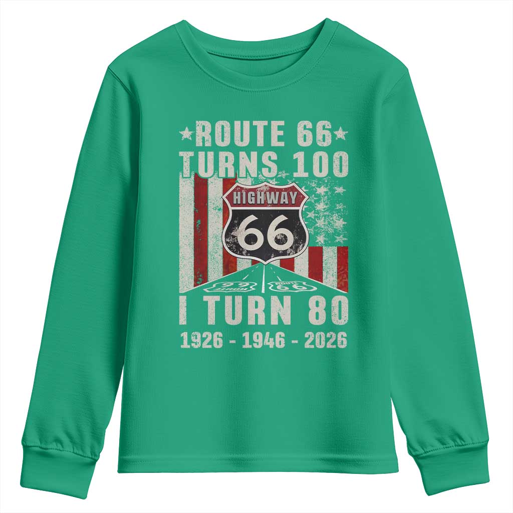 Route Highway 66 Turns 100 I Turn 80 Youth Sweatshirt Vintage 1946 Born American Road Sign 80th Birthday Gift