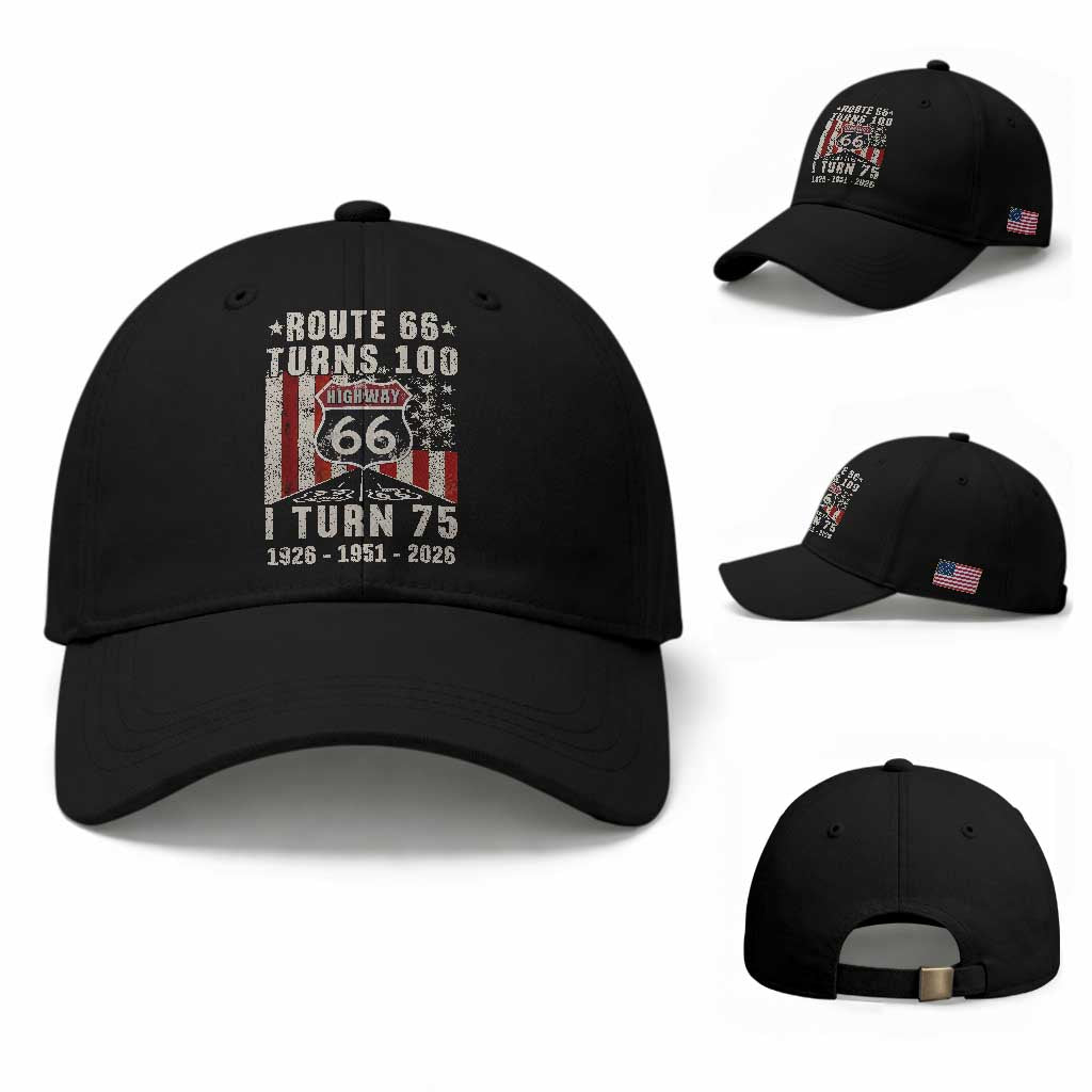 Route Highway 66 Turns 100 I Turn 75 Baseball Cap Vintage 1951 Born American Road Sign 75th Birthday Gift