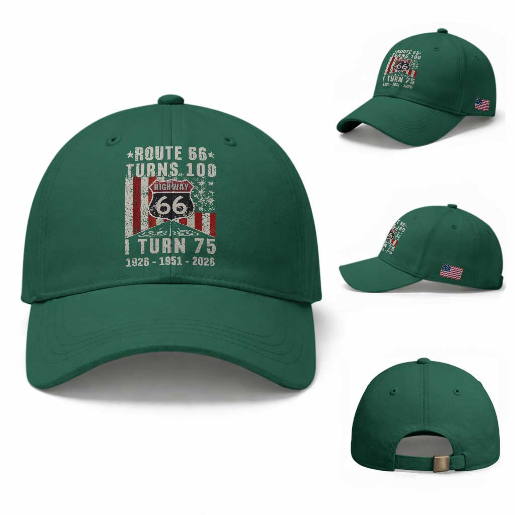 Route Highway 66 Turns 100 I Turn 75 Baseball Cap Vintage 1951 Born American Road Sign 75th Birthday Gift