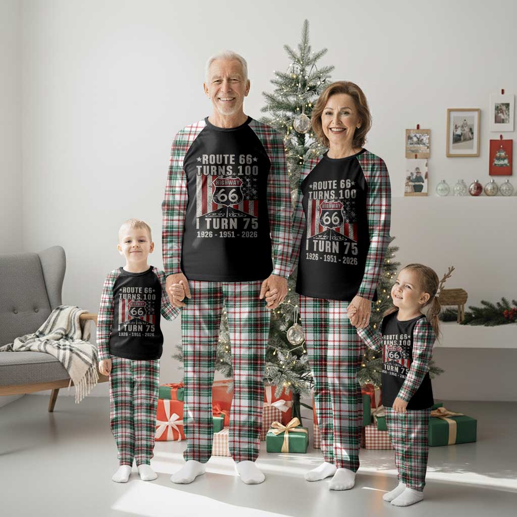 Route Highway 66 Turns 100 I Turn 75 Plaid Pajama Set Vintage 1951 Born American Road Sign 75th Birthday Gift