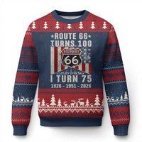 Route Highway 66 Turns 100 I Turn 75 Ugly Christmas Sweater Vintage 1951 Born American Road Sign 75th Birthday Gift