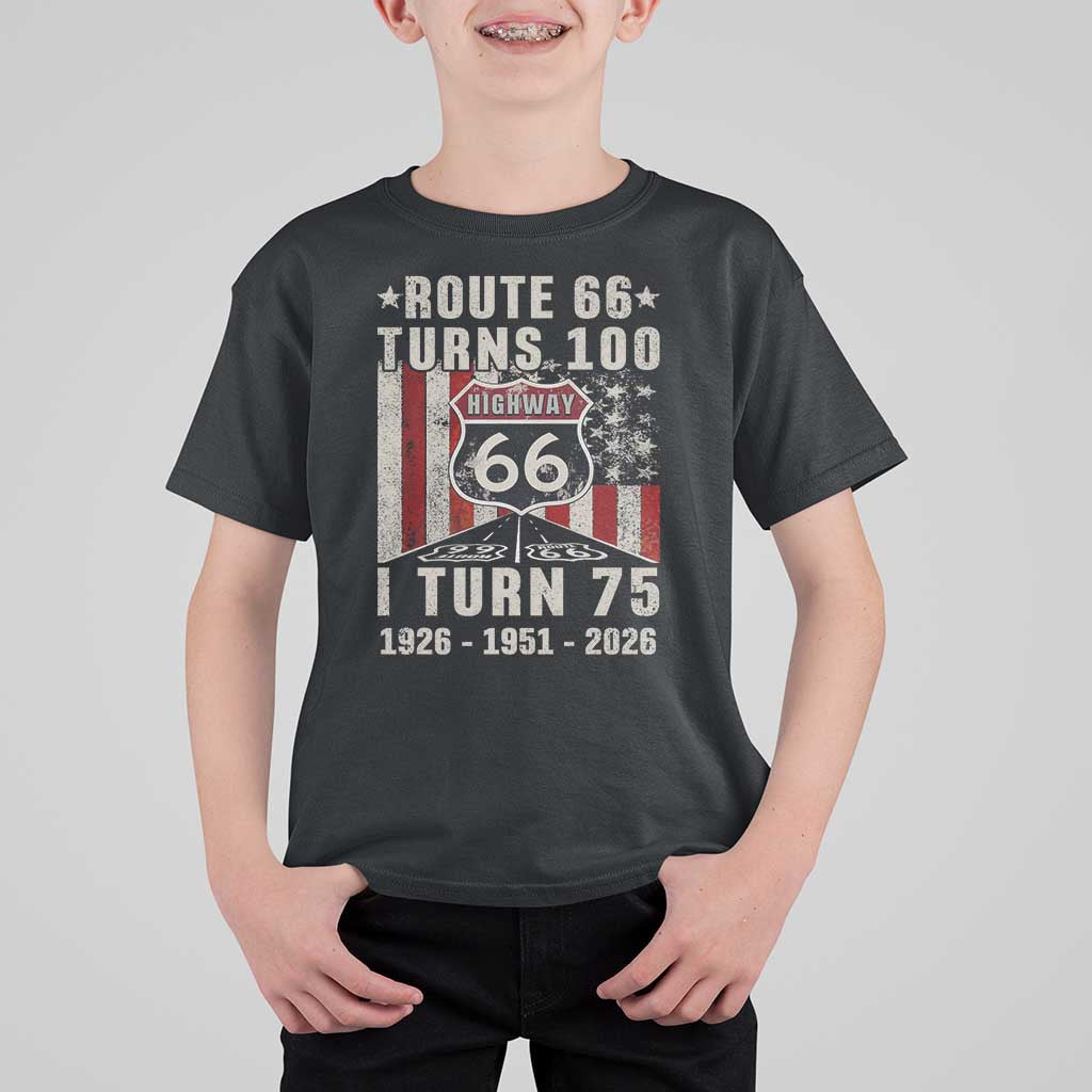 Route Highway 66 Turns 100 I Turn 75 T Shirt For Kid Vintage 1951 Born American Road Sign 75th Birthday Gift