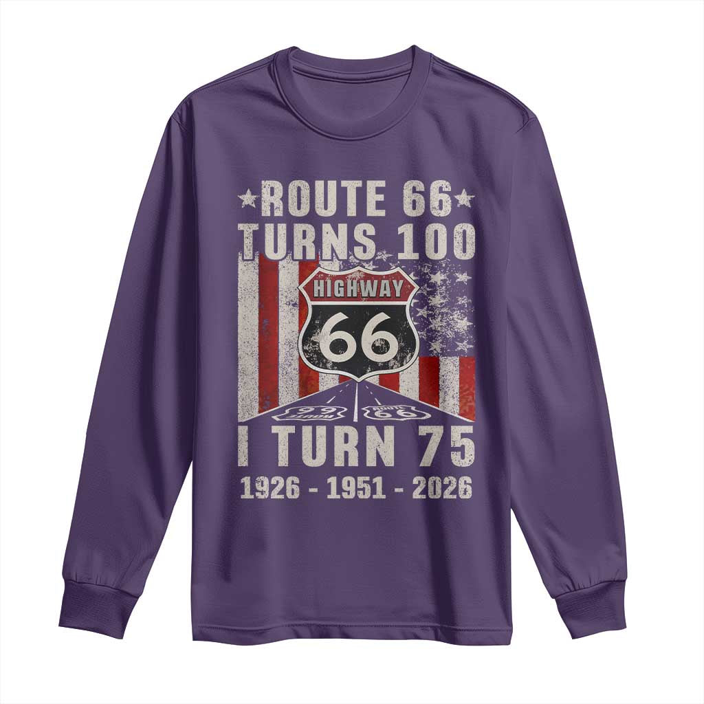 Route Highway 66 Turns 100 I Turn 75 Long Sleeve Shirt Vintage 1951 Born American Road Sign 75th Birthday Gift