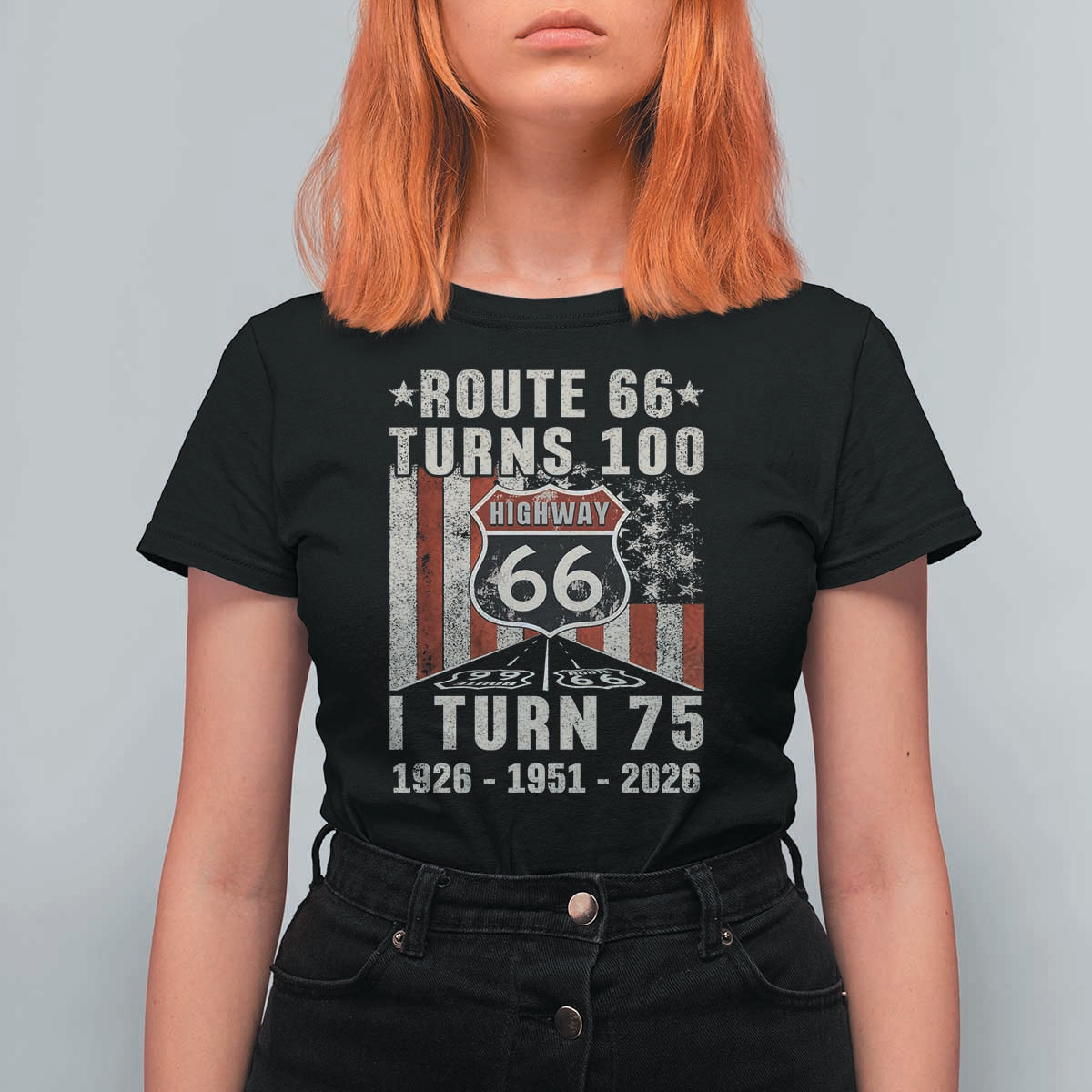 Route Highway 66 Turns 100 I Turn 75 T Shirt For Women Vintage 1951 Born American Road Sign 75th Birthday Gift