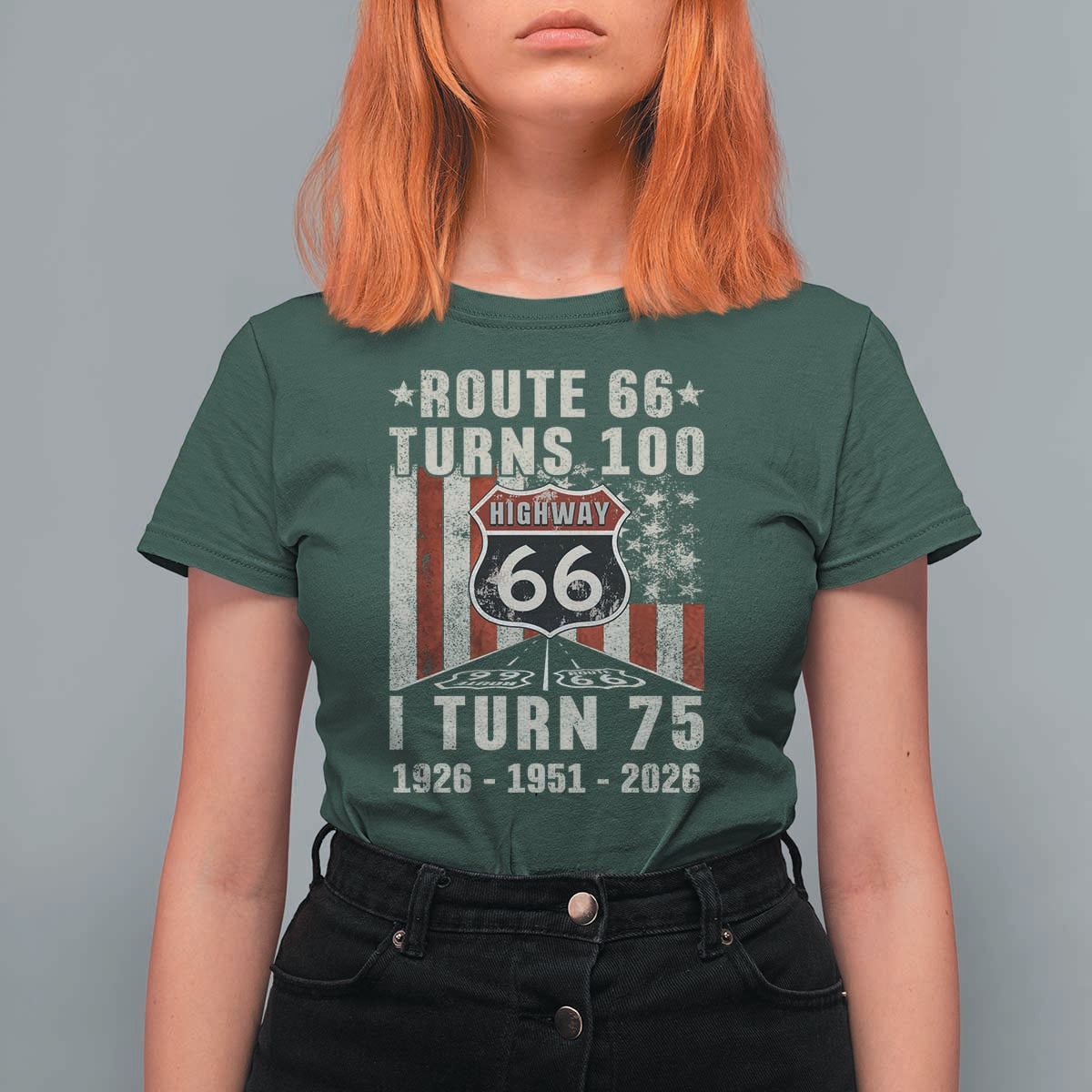 Route Highway 66 Turns 100 I Turn 75 T Shirt For Women Vintage 1951 Born American Road Sign 75th Birthday Gift