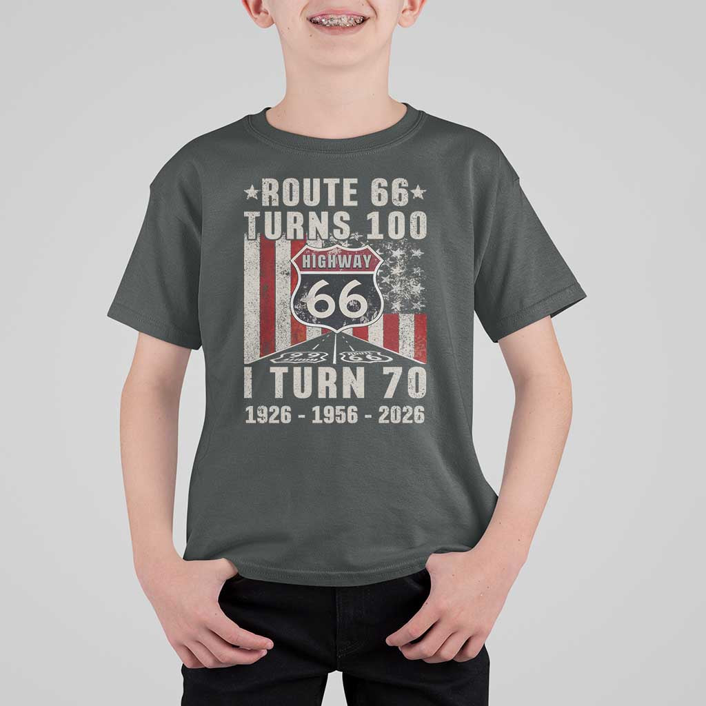 Route Highway 66 Turns 100 I Turn 70 T Shirt For Kid Vintage 1956 Born American Road Sign 70th Birthday Gift