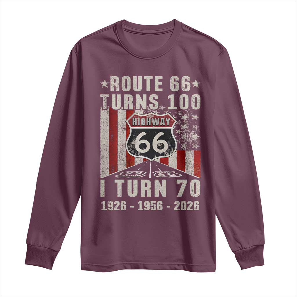 Route Highway 66 Turns 100 I Turn 70 Long Sleeve Shirt Vintage 1956 Born American Road Sign 70th Birthday Gift