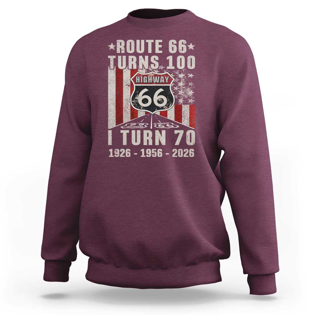 Route Highway 66 Turns 100 I Turn 70 Sweatshirt Vintage 1956 Born American Road Sign 70th Birthday Gift