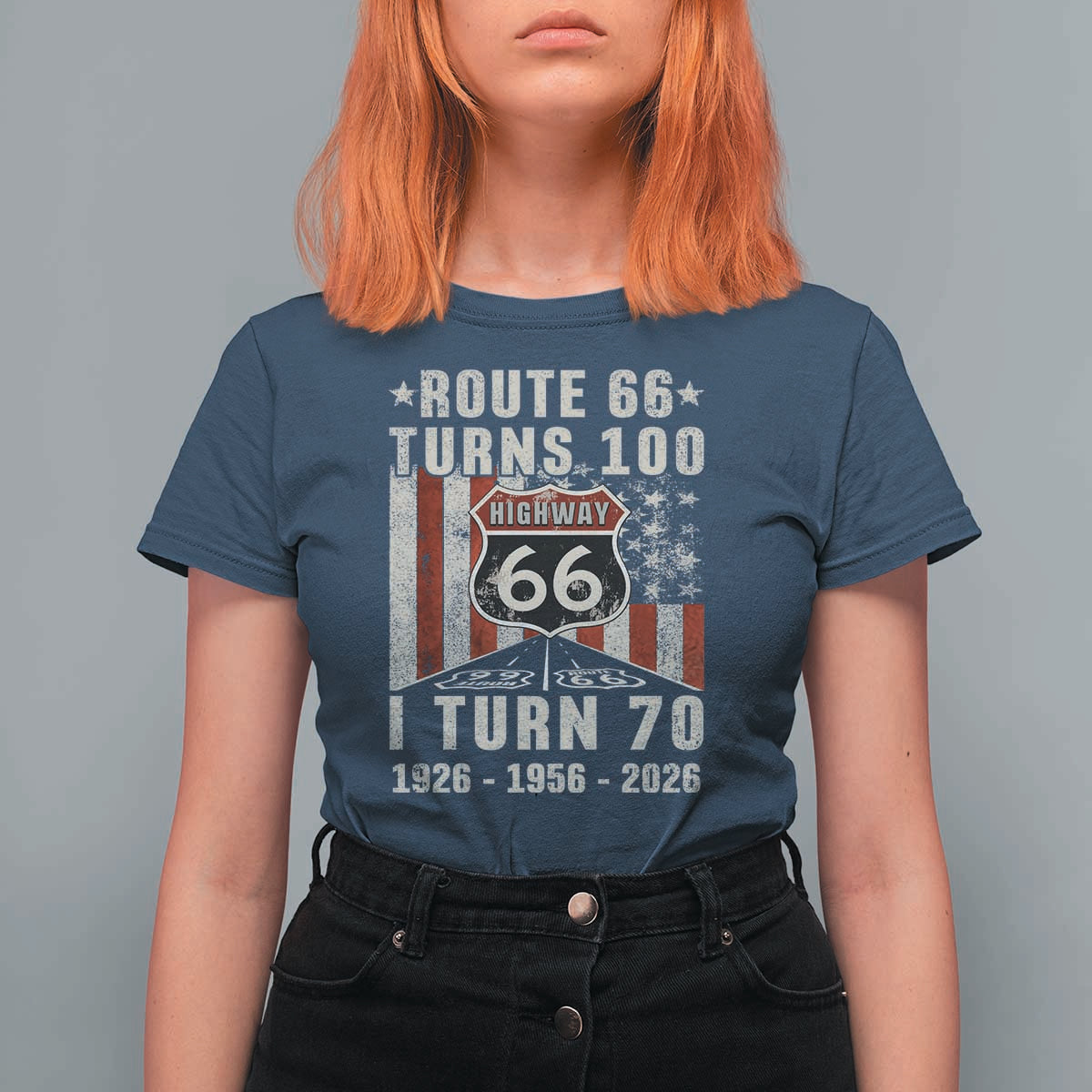 Route Highway 66 Turns 100 I Turn 70 T Shirt For Women Vintage 1956 Born American Road Sign 70th Birthday Gift