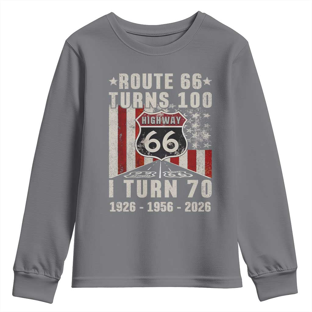 Route Highway 66 Turns 100 I Turn 70 Youth Sweatshirt Vintage 1956 Born American Road Sign 70th Birthday Gift