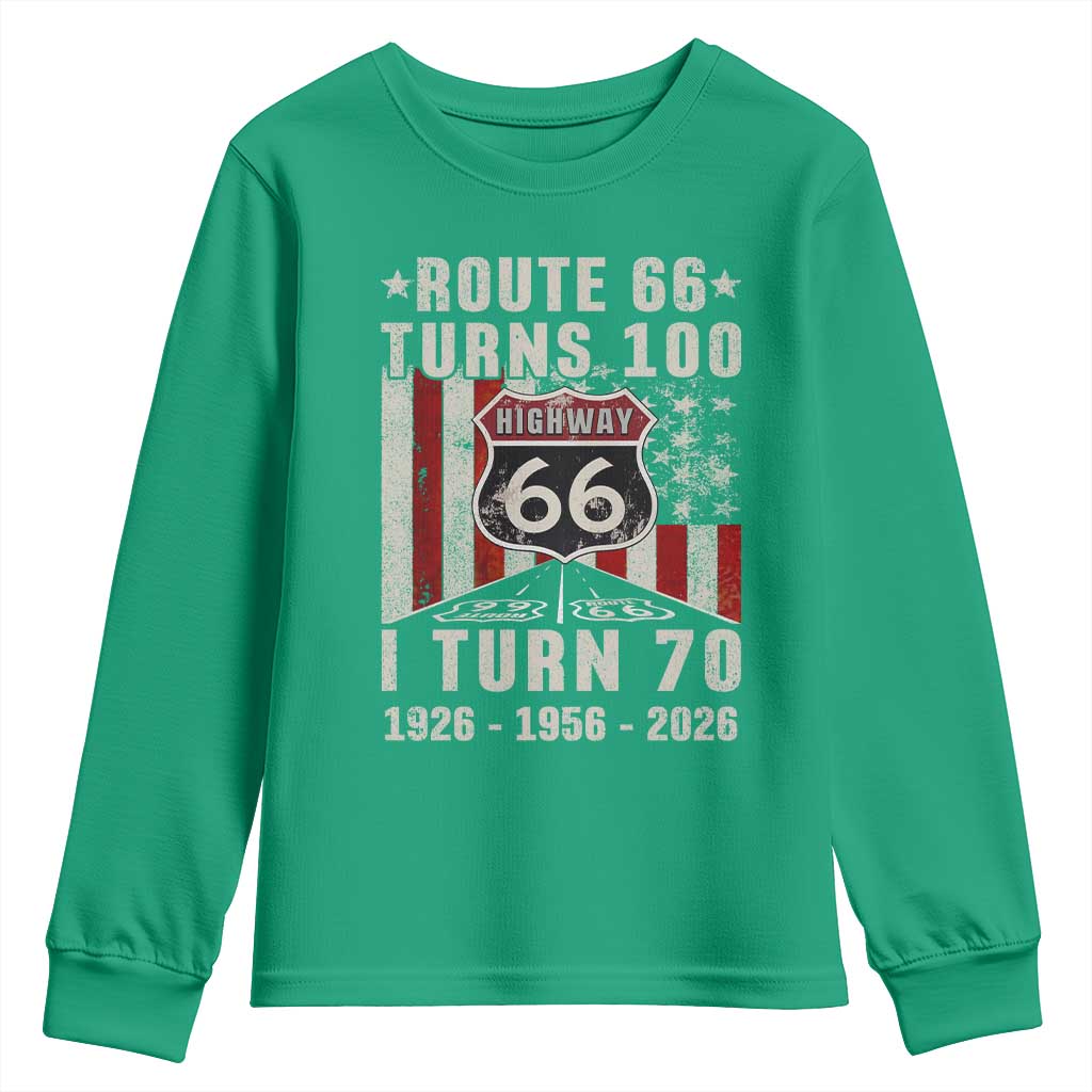 Route Highway 66 Turns 100 I Turn 70 Youth Sweatshirt Vintage 1956 Born American Road Sign 70th Birthday Gift