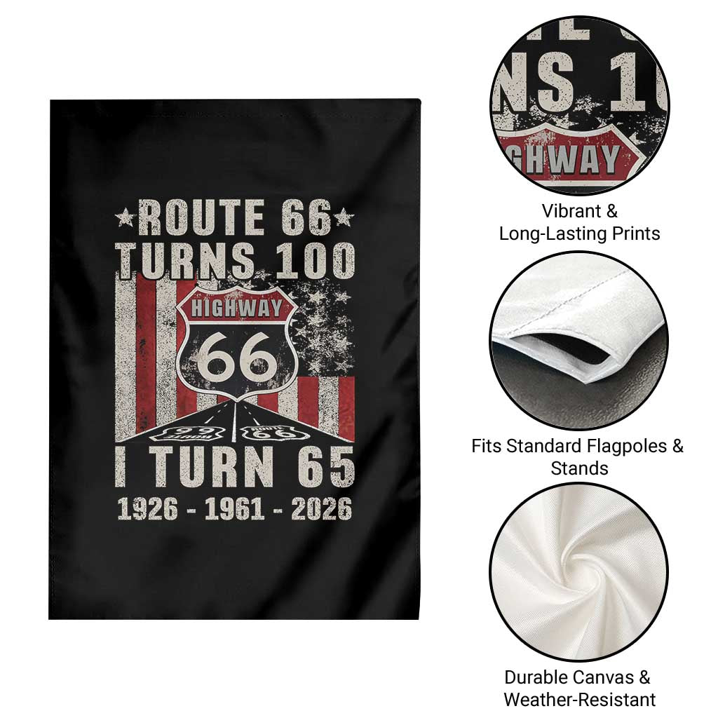 Route Highway 66 Turns 100 I Turn 65 Garden Flag Vintage 1961 Born American Road Sign 65th Birthday Gift