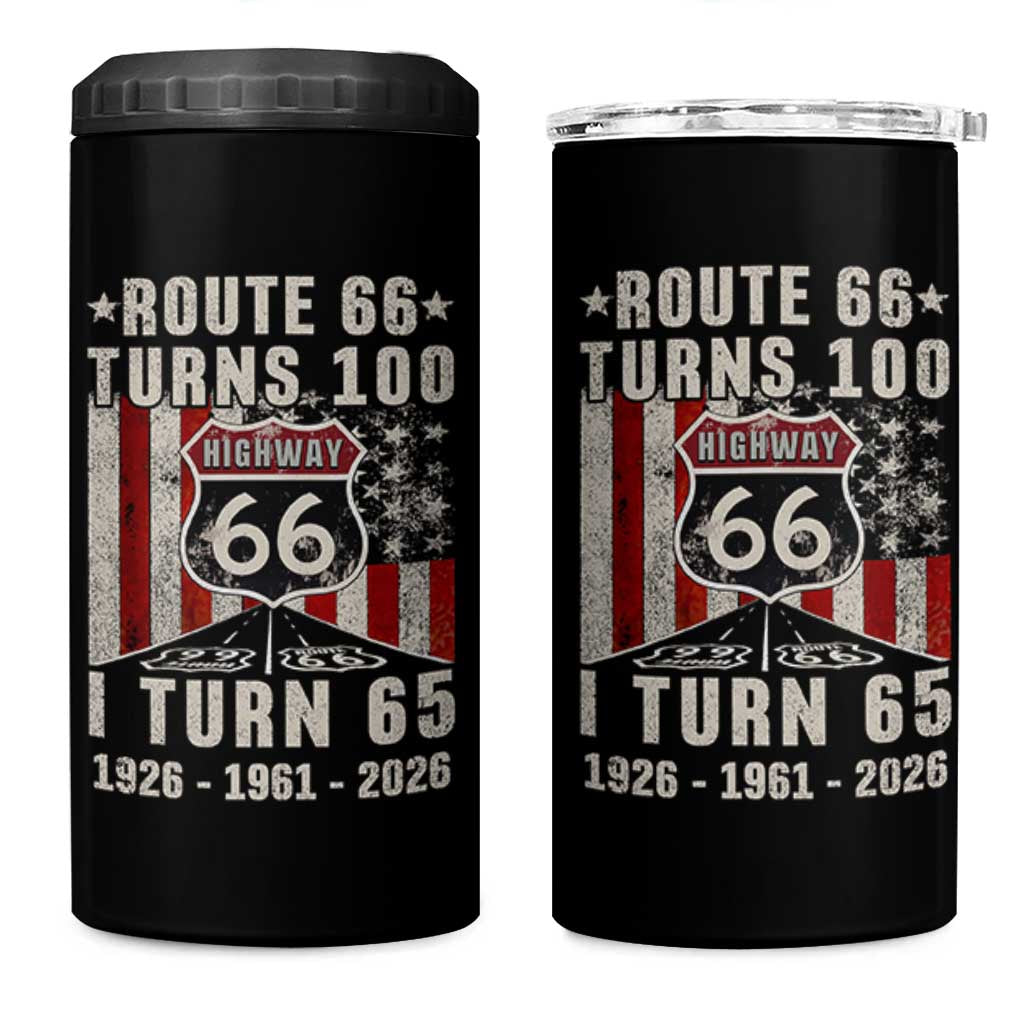 Route Highway 66 Turns 100 I Turn 65 4 in 1 Can Cooler Tumbler Vintage 1961 Born American Road Sign 65th Birthday Gift